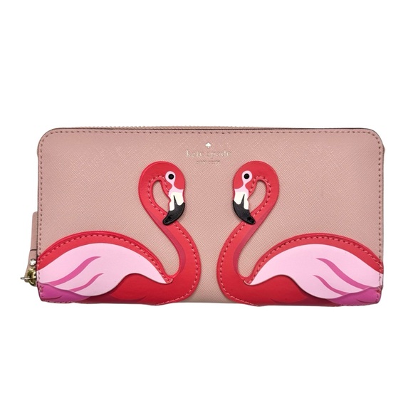 Kate Spade Flamingo Large Continental Wallet “By The Pool” Pebbled Leather - Picture 4 of 10